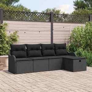 vidaXL Set de canapele pentru grădină cu pernă 5 pcs Negru Rattan poli imagine