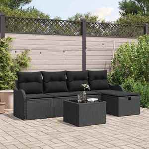 vidaXL Set de canapele pentru grădină cu pernă 6 pcs Negru Rattan poli imagine