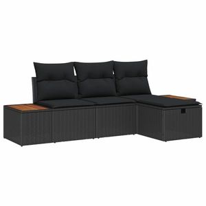 vidaXL Set de canapele pentru grădină cu pernă 4 pcs Negru Rattan poli imagine