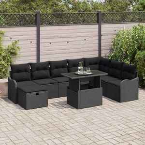 vidaXL Set de canapele pentru grădină cu pernă 9 pcs Negru Rattan poli imagine