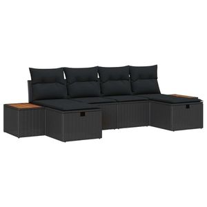 vidaXL Set de canapele pentru grădină cu pernă 6 pcs Negru poliratan imagine