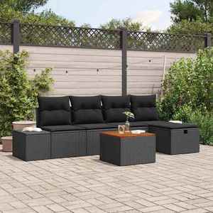 vidaXL Set de canapele pentru grădină cu pernă 6 pcs Negru Rattan poli imagine