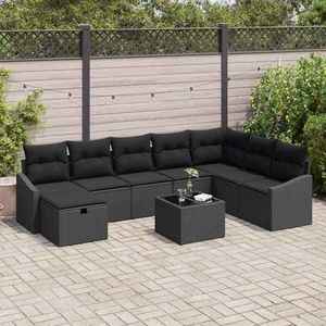 vidaXL Set de canapele pentru grădină cu pernă 9 pcs Negru Rattan poli imagine