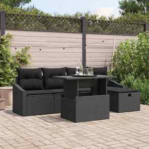vidaXL Set de canapele pentru grădină cu pernă 6 pcs Negru Rattan poli imagine