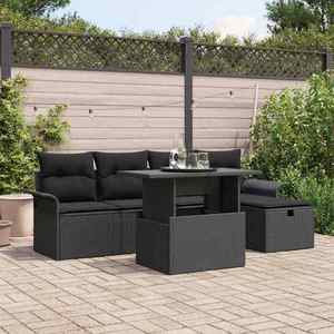 vidaXL Set de canapele pentru grădină cu pernă 6 pcs Negru Rattan poli imagine