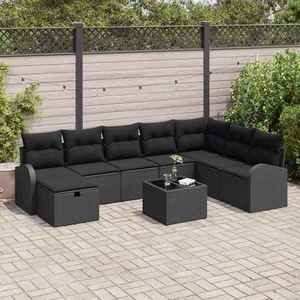 vidaXL Set de canapele pentru grădină cu pernă 9 pcs Negru Rattan poli imagine