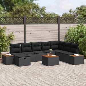 vidaXL Set de canapele pentru grădină cu pernă 9 pcs Negru Rattan poli imagine