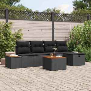 vidaXL Set de canapele pentru grădină cu pernă 6 pcs Negru Rattan poli imagine