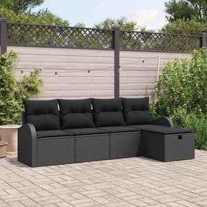 vidaXL Set de canapele pentru grădină cu pernă 5 pcs Negru Rattan poli imagine