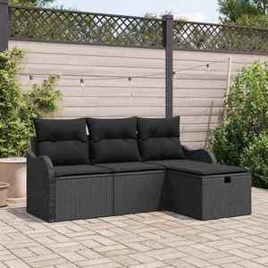 vidaXL Set de canapele pentru grădină cu pernă 4 pcs Negru Rattan poli imagine
