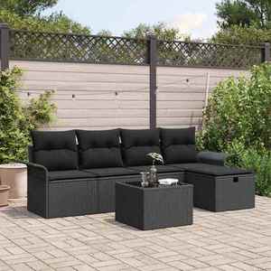 vidaXL Set de canapele pentru grădină cu pernă 6 pcs Negru Rattan poli imagine
