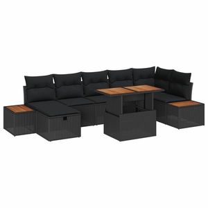 vidaXL Set de canapele pentru grădină cu pernă 8 pcs Negru poliratan imagine