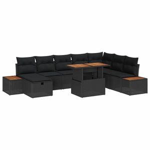 vidaXL Set de canapele pentru grădină cu pernă 9 pcs Negru poliratan imagine