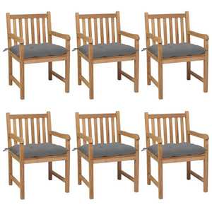 vidaXL Scaune de grădină cu perne gri, 6 buc., lemn masiv de tec imagine
