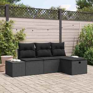 vidaXL Set de canapele pentru grădină cu pernă 4 pcs Negru Rattan poli imagine