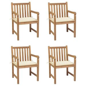 vidaXL Scaune de grădină cu perne crem, 4 buc., lemn masiv de tec imagine