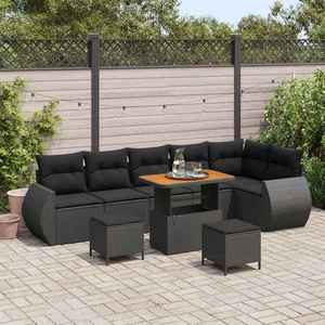 vidaXL Set de canapele pentru grădină cu pernă 9 pcs Negru Poli Rattan imagine