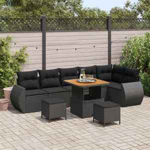 vidaXL Set de canapele pentru grădină cu pernă 9 pcs Negru Poli Rattan imagine