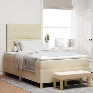 vidaXL Pat cu arcuri cu saltea cu headboard Crem 120 x 200 cm țesătură imagine