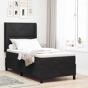 vidaXL Pat cu arcuri cu saltea cu headboard Negru 80 x 200 cm Catifea imagine