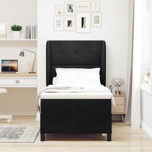 vidaXL Pat cu arcuri cu saltea cu headboard Negru 200 x 80 cm Catifea imagine