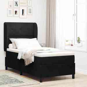 vidaXL Pat cu arcuri cu saltea cu headboard Negru 190 x 90 cm Catifea imagine