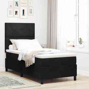 vidaXL Pat cu arcuri cu saltea cu headboard Negru 90 x 190 cm Catifea imagine