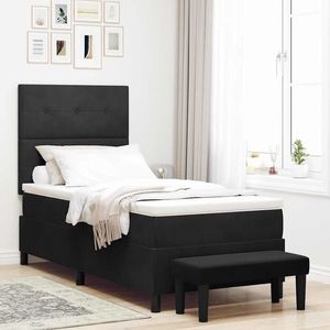 vidaXL Pat cu arcuri cu saltea cu headboard Negru 90 x 190 cm Catifea imagine