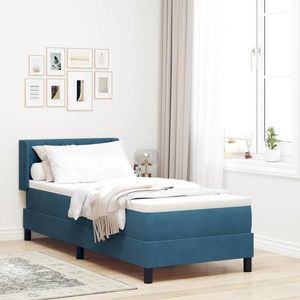 vidaXL Pat cu arcuri cu headboard Albastru închis 200 x 80 cm Catifea imagine