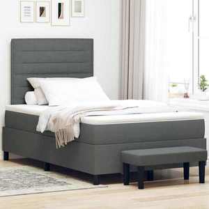 vidaXL Pat cu arcuri cu headboard Gri închis 120 x 190 cm țesătură imagine