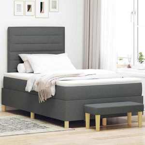 vidaXL Pat cu arcuri cu saltea Gri închis 120 x 190 cm țesătură imagine