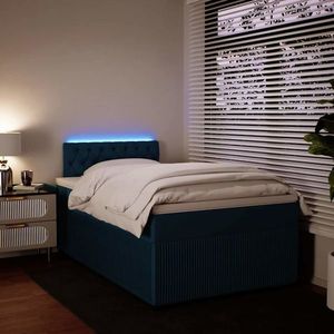 vidaXL Pat box spring cu saltea, albastru, 120x190 cm, catifea imagine