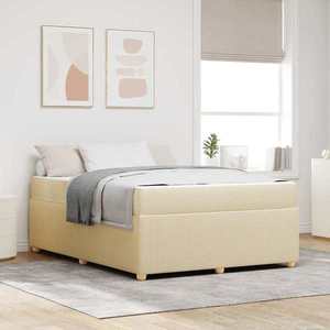 vidaXL Cadru de pat cu saltea Crem 140 x 200 cm țesătură imagine