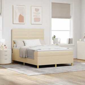 vidaXL Pat cu arcuri cu saltea cu headboard Crem 140 x 200 cm țesătură imagine