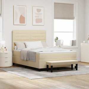 vidaXL Pat cu arcuri cu headboard Crem 140 x 200 cm țesătură imagine