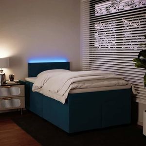 vidaXL Pat box spring cu saltea, albastru, 120x200 cm, catifea imagine