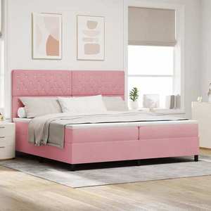 vidaXL Pat cu arcuri cu saltea cu headboard Roz 200 x 200 cm Catifea imagine