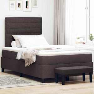 vidaXL Pat cu arcuri cu headboard Maro închis 120 x 200 cm țesătură imagine
