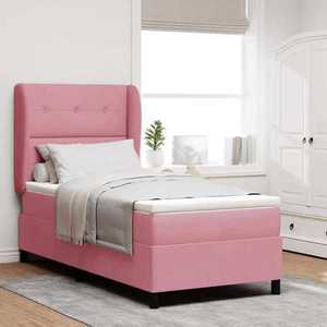 vidaXL Pat cu arcuri cu saltea cu headboard Roz 200 x 100 cm Catifea imagine