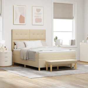 vidaXL Pat cu arcuri cu saltea cu headboard Crem 140 x 190 cm țesătură imagine