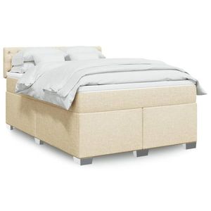 vidaXL Pat box spring cu saltea, crem, 140x200 cm, textil imagine