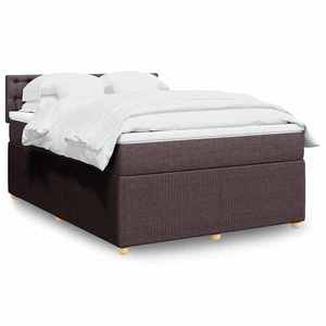 vidaXL Pat box spring cu saltea, maro închis, 140x200 cm, textil imagine
