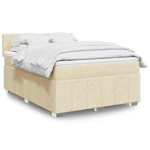 vidaXL Pat box spring cu saltea, crem, 140x200 cm, textil imagine