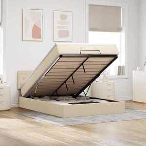 vidaXL Pat otoman cu saltea crem 140x190 cm stofa imagine