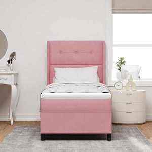 vidaXL Pat cu arcuri cu saltea cu headboard Roz 90 x 200 cm Catifea imagine