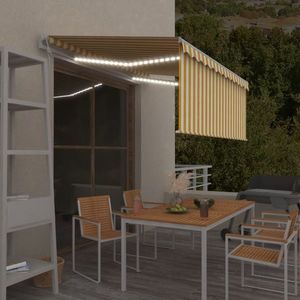 vidaXL Copertină automată cu stor&LED&senzor vânt galben&alb 3x2, 5 m imagine