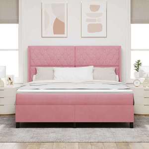 vidaXL Pat cu arcuri cu saltea cu headboard Roz 180 x 200 cm Catifea imagine
