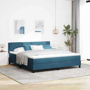 vidaXL Pat cu arc LED cu saltea Albastru închis 180 x 200 cm Catifea imagine