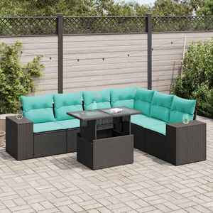 vidaXL Set canapele de grădină cu perne, 7 piese, negru, poliratan imagine