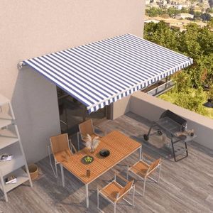 vidaXL Copertină retractabilă manual, albastru și alb, 500x350 cm imagine
